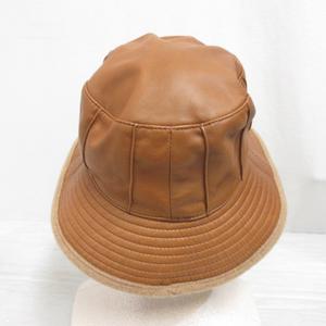 エルメス HERMES MOTSCH pour HERMES ラムレザー バケット ハット 帽子 57 キャメル 羊皮 つば裏ウール 裏地付き フランス製 正規品 レディース