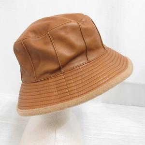 エルメス HERMES MOTSCH pour HERMES ラムレザー バケット ハット 帽子 57 キャメル 羊皮 つば裏ウール 裏地付き フランス製 正規品 レディース