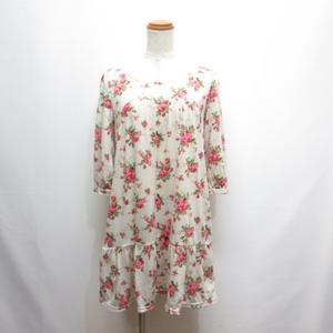 ワンアフター アナザー ナイスクラップ one after another NICE CLAUP 花柄 七分袖 ワンピース ベージュ 裏地付き レディース