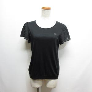 バーバリーブルーレーベル BURBERRY BLUE LABEL 半袖 カットソー Tシャツ 38 黒 ブラック チェック柄袖切替え ホース刺繍 正規品 レディース