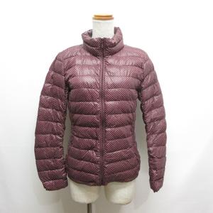 ユニクロ UNIQLO 美品 ドット柄 ウルトラライト ダウン ジャケット S ボルドー レディース