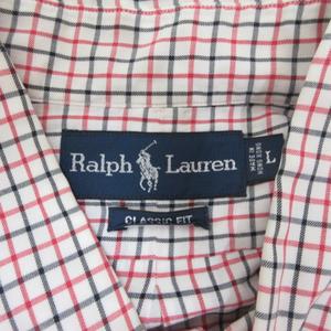 ラルフローレン RALPH LAUREN チェック柄 長袖 ボタンダウン コットン シャツ L 白赤黒 ポニー刺繍 正規品 メンズ