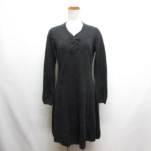 ヒロココシノ HIROKO KOSHINO 長袖 カシミヤ100％ ニット ワンピース 40 チャコールグレー レディース