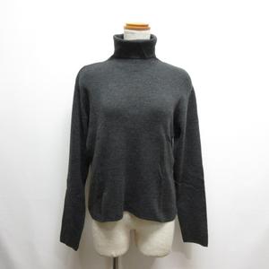 ヒロココシノ HIROKO KOSHINO タートルネック 長袖 ニット セーター カットソー 毛×絹 ウール シルク チャコールグレー レディース
