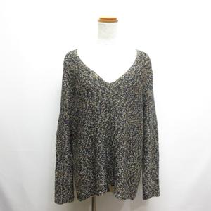 ザラ ZARA 長袖 Vネック ミックスニット プルオーバー S ネイビー系 ローゲージ カットソー レディース