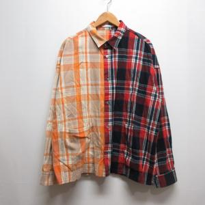 ディスカバード DISCOVERED チェック柄 フランネル シャツ 2 赤ネイビー×オレンジ系 ポケット有り 長袖 日本製 メンズ