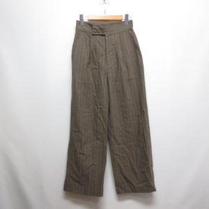 ローリーズファーム LOWRYS FARM ストライプ柄 タック ワイド パンツ M 茶 ブラウン ジッパーフライ レディース