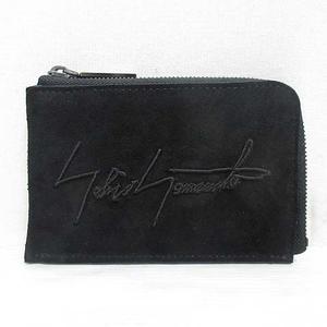 未使用品 ヨウジヤマモト YOHJI YAMAMOTO Signature short wallet Nuback シグネチャー ショート ウォレット ヌバック 財布 L字ファスナー 黒 ブラック ロゴ刺繍 