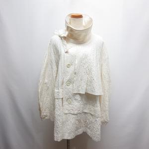 エンフォルド ENFOLD 美品 Crumple Cotton クランプル コットン ジャケット スタンドカラー 38 アイボリー 300EA930-0320 スプリングコート レディース
