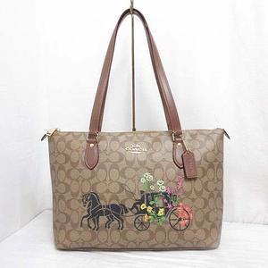 未使用品 コーチ COACH CT254 ギャラリー トート バッグ シグネチャー キャンバス フローラル ホース アンド キャリッジ ブラウン ☆AA★ レディース