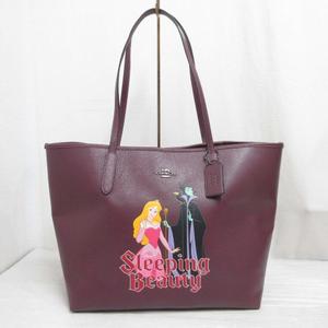 未使用品 コーチ COACH ディズニー Disney コラボ CC161 眠れる森の美女 オーロラ姫 トート バッグ レザー パープル 紫 ワンショルダー レディース