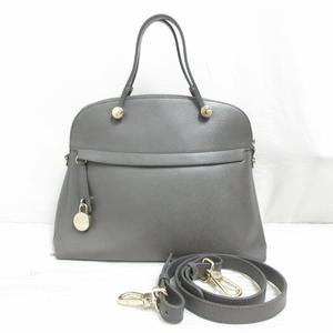 フルラ FURLA パイパー M 2WAYショルダー ハンド バッグ グレー レザー 本革 イタリア製 パドロック 保存袋 