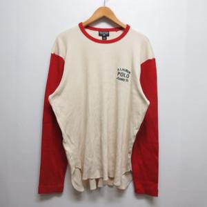 ポロジーンズ ラルフローレン POLO JEANS 長袖 リブ カットソー Tシャツ L アイボリー×赤レッド 正規品 メンズ