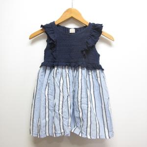 プティマイン petit main ノースリーブ ドッキング ワンピース 110 ネイビー×ブルー 異素材切替え 子供服 キッズ