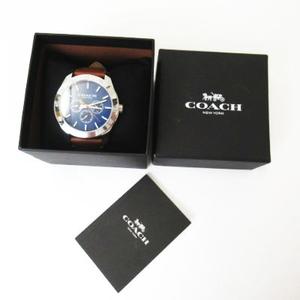 【極美品】COACH 腕時計クオーツアナログ レザーネイビー コーチ 時計 クォーツ ネイビー メンズ COACH 14602587[品番