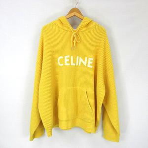 セリーヌ CELINE ウール ニット ロゴ フーディ パーカー イエローL