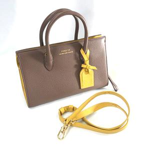 ポールカ PAULE KA バイカラー 2Way ショルダー ハンドバッグ ブラウン  