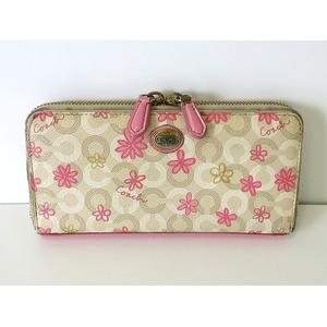 コーチ COACH 財布 長財布 花柄 シグネチャー レザー ロゴ ベージュ 