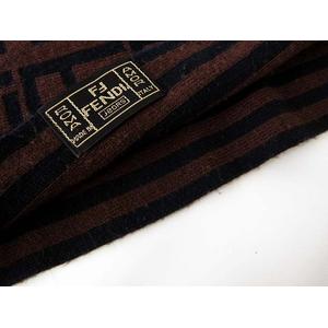フェンディ FENDI マフラー ズッカ ストライプ柄 ウール ニット 黒 