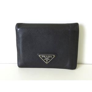 プラダ PRADA 財布 二つ折り レザー 三角ロゴ プレート 黒 ブラック  