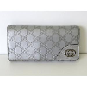 グッチ GUCCI 財布 長財布 GG シマ レザー シルバー グレー ロング 