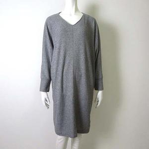 未使用品 ヒロココシノ HIROKO KOSHINO HK WORKS LONDON ワンピース チュニック ミモレ丈 ニット Vネック ストレッチ 長袖 LL 杢 グレー 大きいサイズ タグ付 美品 レディース