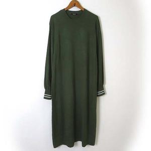 ドレスレイブ DRESSLAVE ワンピース チュニック ロング マキシ ニット ハイネック フレア ラメ ライン 長袖 M 緑 グリーン レディース