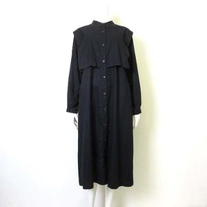 ローリーズファーム LOWRYS FARM ワンピース シャツワンピース ロング スタンドカラー 長袖 M-L 黒 ブラック 美品 レディース