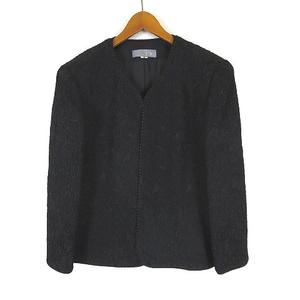 レマロン remalon ジャケット ノーカラー ラメ エンボス 花柄 長袖 XL 