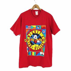 ヴィンテージ VINTAGE MICKEY&CO. ディズニー Disney 90’S USA製 レア 希少 Tシャツ ミッキー Mickey ワールドツアー プリント 半袖 F 赤 レッド 90年代 昭和レトロ アメリカ製 メンズ レディース