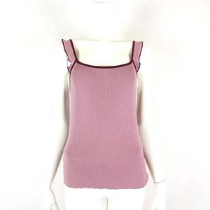 ソニアリキエル SONIA RYKIEL キャミソール サマーニット リブ フリル 配色 バイカラー コットン L 40 くすみピンク ボルドー レディース