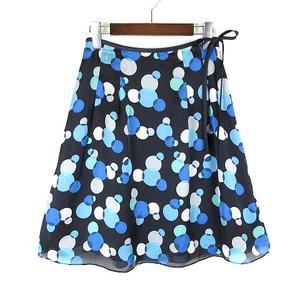 クレージュ courreges スカート フレア サークル ドット柄 リボン シアー シフォン とろみ 落ち感 ひざ丈 S 36 紺 ネイビー マルチカラー レディース