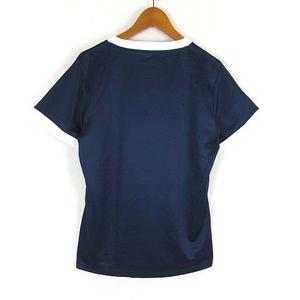 フィラ FILA Tシャツ リンガー トリム ドライ メッシュ ロゴ 速乾 吸汗 ストレッチ 半袖 L 紺 ネイビー 白 ホワイト スポーツウエア レディース