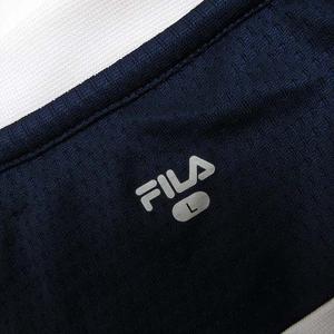 フィラ FILA Tシャツ リンガー トリム ドライ メッシュ ロゴ 速乾 吸汗 ストレッチ 半袖 L 紺 ネイビー 白 ホワイト スポーツウエア レディース