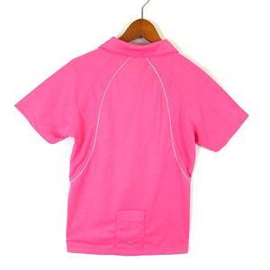 サッカニー SAUCONY ゴルフ ポロシャツ ドライ メッシュ ロゴ 切替 パイピング 半袖 L ピンク ライトグレー スポーツウエア レディース