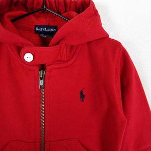 ラルフローレン RALPH LAUREN パーカー スウェット ジップアップ ポニー ロゴ 刺繍 裏起毛 フード 長袖 80cm S 赤 レッド 紺 ネイビー キッズ
