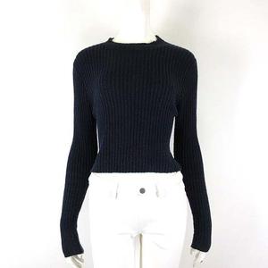 ローズバッド ROSE BUD ニット セーター リブ クロップド コットン 長袖 M 紺 ネイビー レディース