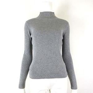 ユニクロ UNIQLO シャイニー リブ ハイネック セーター ニット ウール ラメ スカラップ 長袖 M グレー シルバー レディース