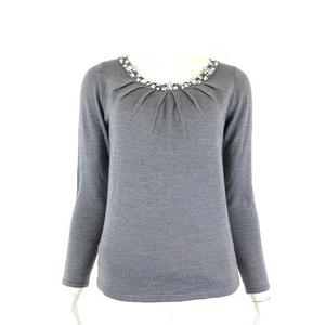 クードシャンス CdeC COUP DE CHANCE ニット セーター ウール ビーズ パール ビジュー装飾 ギャザー 長袖 M 38 グレー レディース