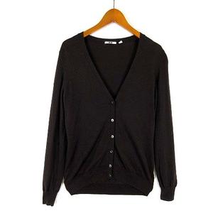 ユニクロ UNIQLO カーディガン エクストラファイン メリノウール ニット Vネック 長袖 M ダークブラウン 茶 レディース