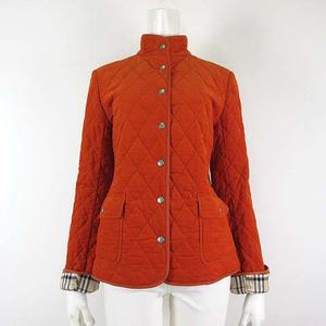 バーバリー ロンドン BURBERRY LONDON キルティングジャケット コーデュロイ 中綿 ノバチェック ロゴ ボタン レザーパイピング XL 42 オレンジ 国内正規品 美品 ゆったり 大きいサイズ レディース