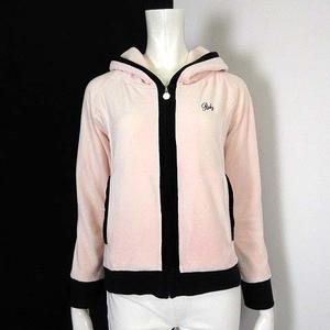 レディ Rady パーカー ベロア ジップアップ 配色 フード ロゴ 刺繍 S ベビーピンク 黒 ブラック レディース