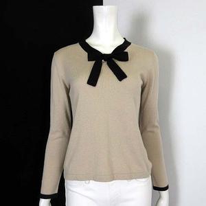 アルファキュービック ALPHA CUBIC ニット セーター リボン Vネック 配色 コットン 長袖 M ベージュ 黒 ブラック レディース