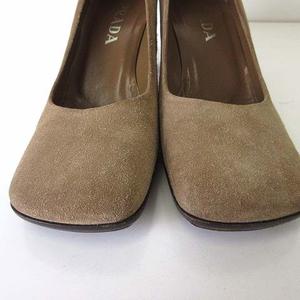 プラダ PRADA パンプス 本革 スエード レザー スクエアトゥ バックロゴ