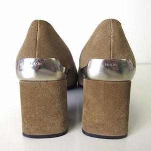 プラダ PRADA パンプス 本革 スエード レザー スクエアトゥ バックロゴ