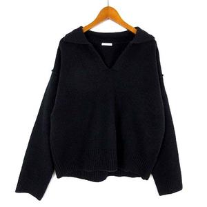 ジーユー GU パフィー タッチ スキッパー ポロ セーター ニット ストレッチ 長袖 M 紺 ネイビー レディース