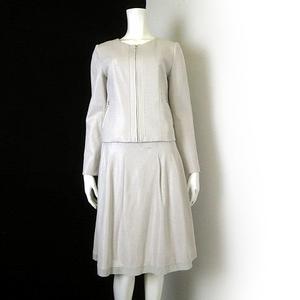 ケティ KETTY スカートスーツ セットアップ セレモニー ノーカラー ジップアップ ジャケット ひざ丈 スカート L 3 ライトグレー ベージュ レディース