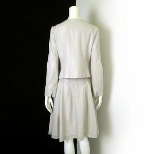 ケティ KETTY スカートスーツ セットアップ セレモニー ノーカラー ジップアップ ジャケット ひざ丈 スカート L 3 ライトグレー ベージュ レディース