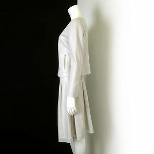 ケティ KETTY スカートスーツ セットアップ セレモニー ノーカラー ジップアップ ジャケット ひざ丈 スカート L 3 ライトグレー ベージュ レディース