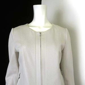 ケティ KETTY スカートスーツ セットアップ セレモニー ノーカラー ジップアップ ジャケット ひざ丈 スカート L 3 ライトグレー ベージュ レディース